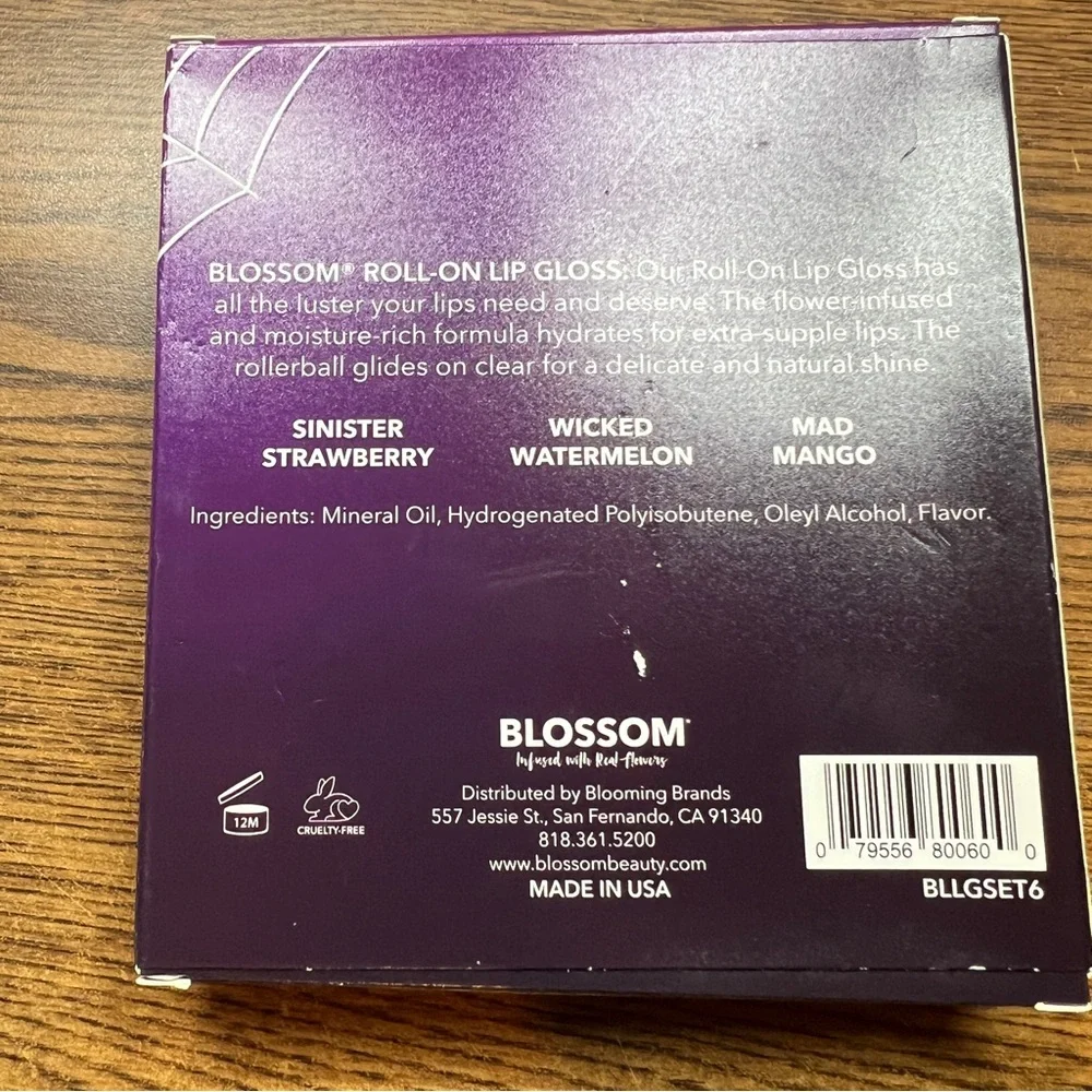 Blossom Real Flowers Roll-On Lip Gloss Infused with Real Flowers New in Box